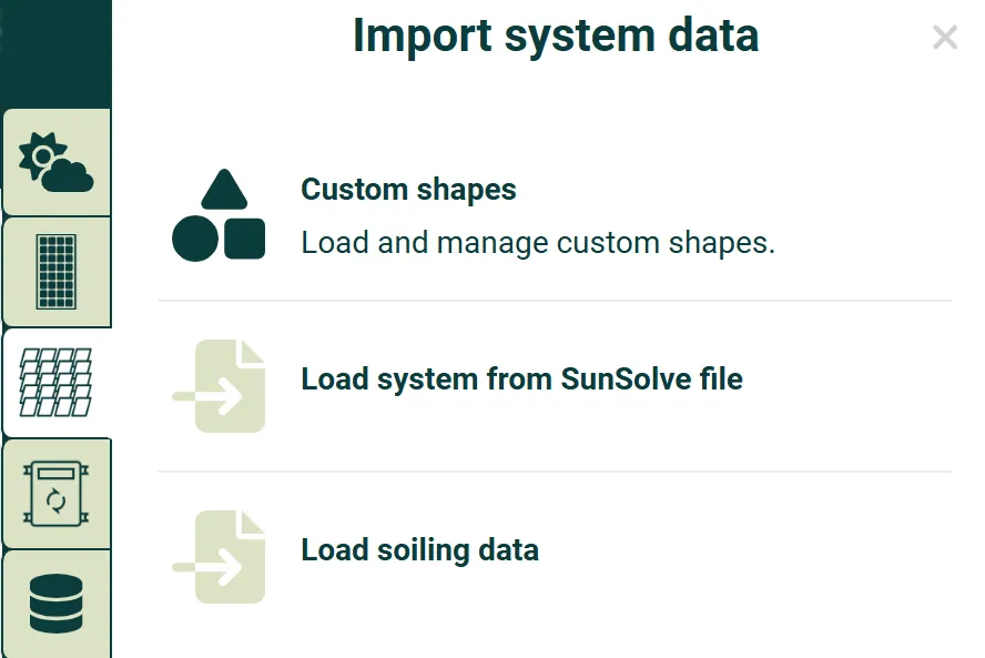 The Import system sidebar showing the Custom shapes
section