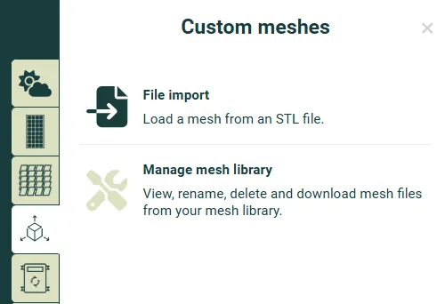 The Custom meshes tab showing the File import
option