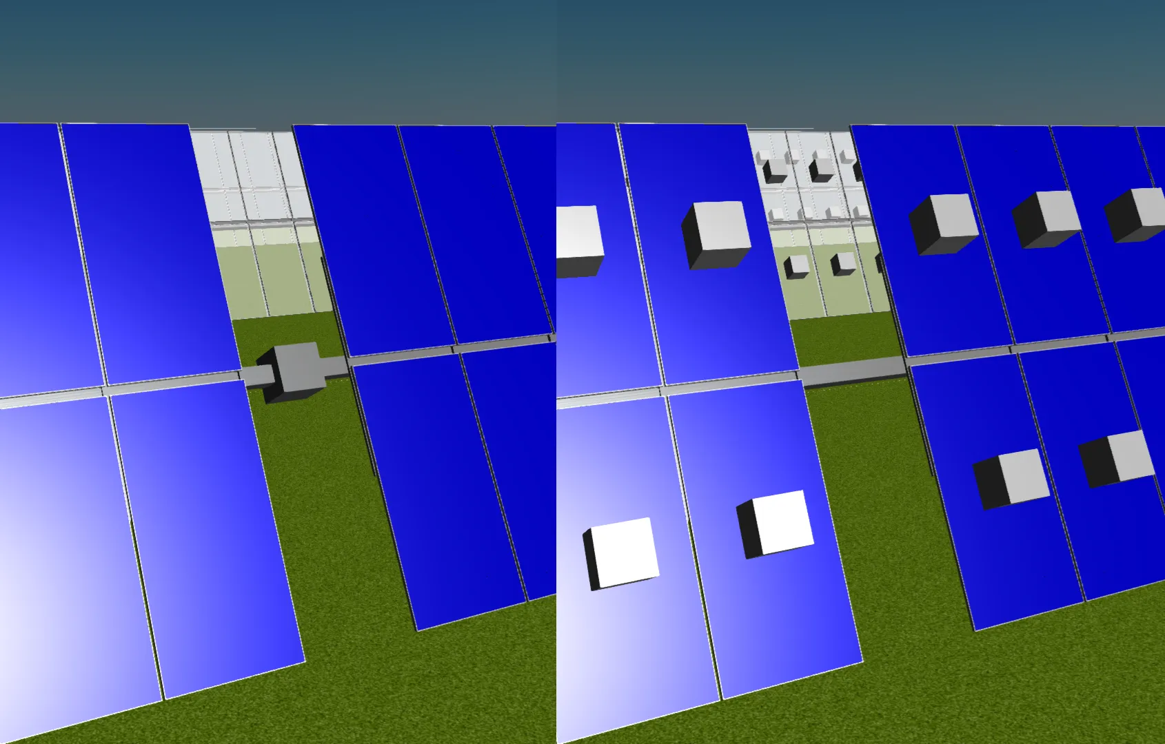 Custom objects in (left) 'System - Tracking' and (right) 'Module' reference
frames