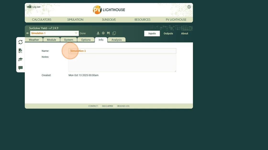 Click simulation name field